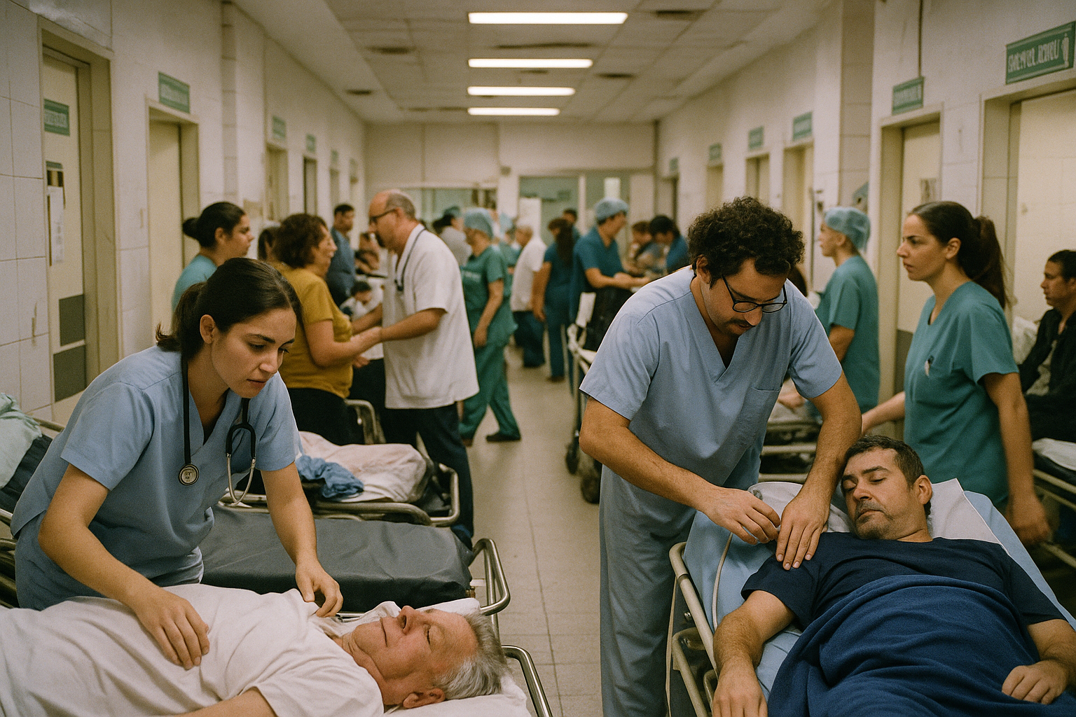 Doctores atienden pacientes en un hospital público de Buenos Aires.