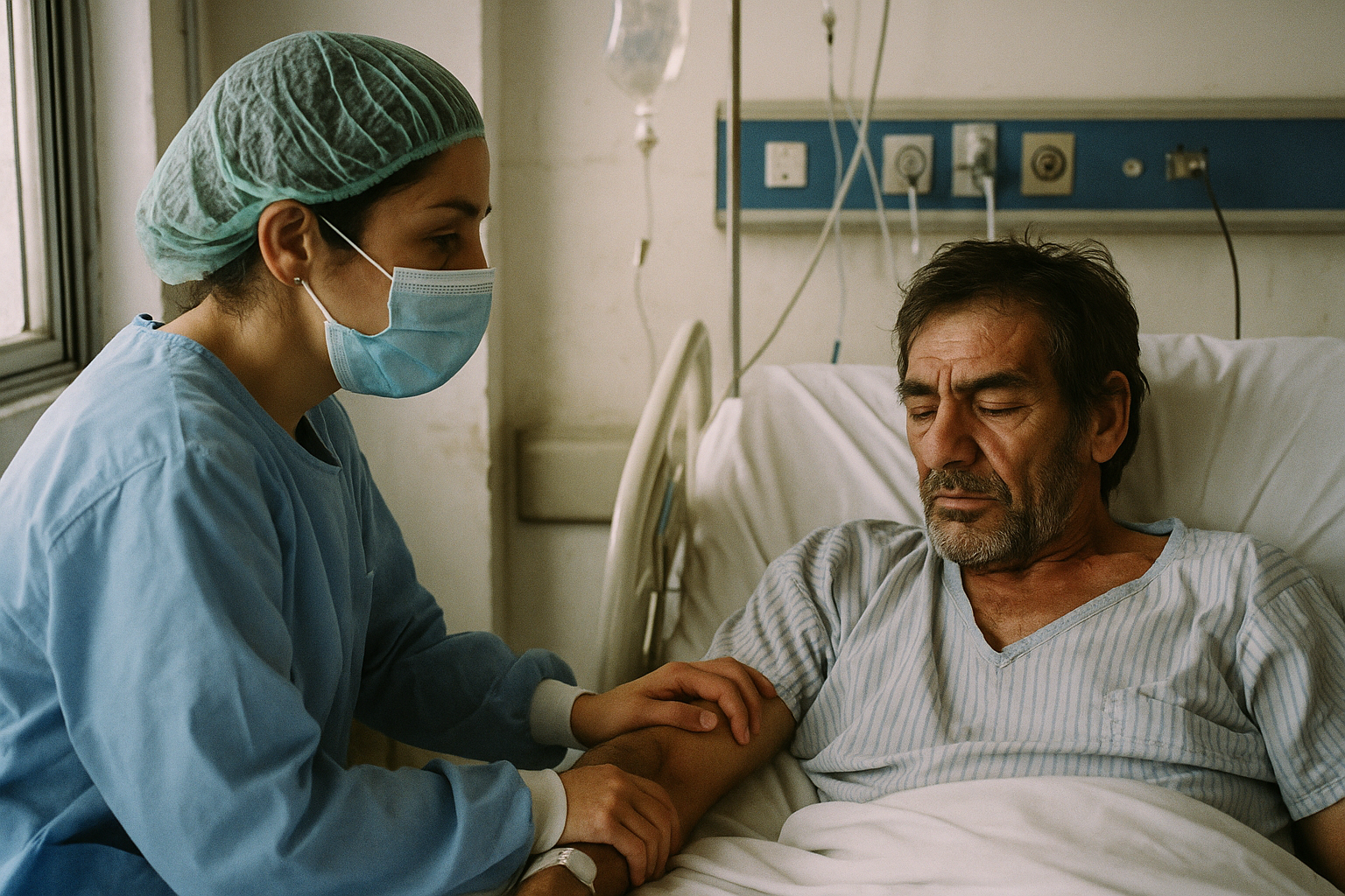 Un trabajador de la salud atiende a un paciente en un hospital de Buenos Aires
