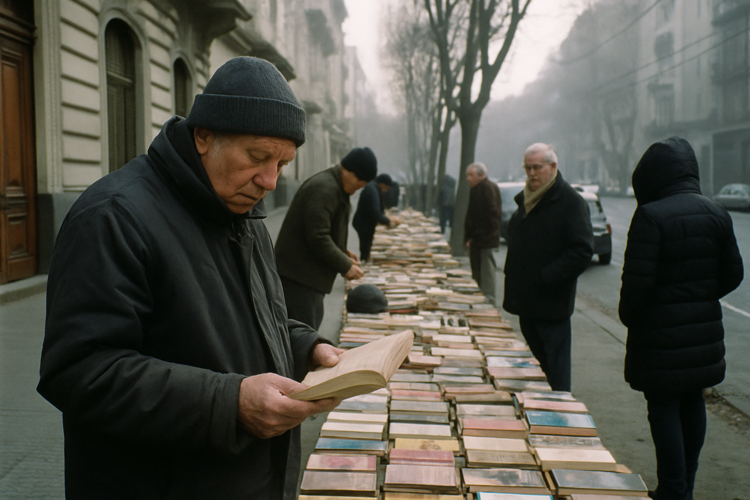 Vendedores de libros usados en la calle de Buenos Aires.
